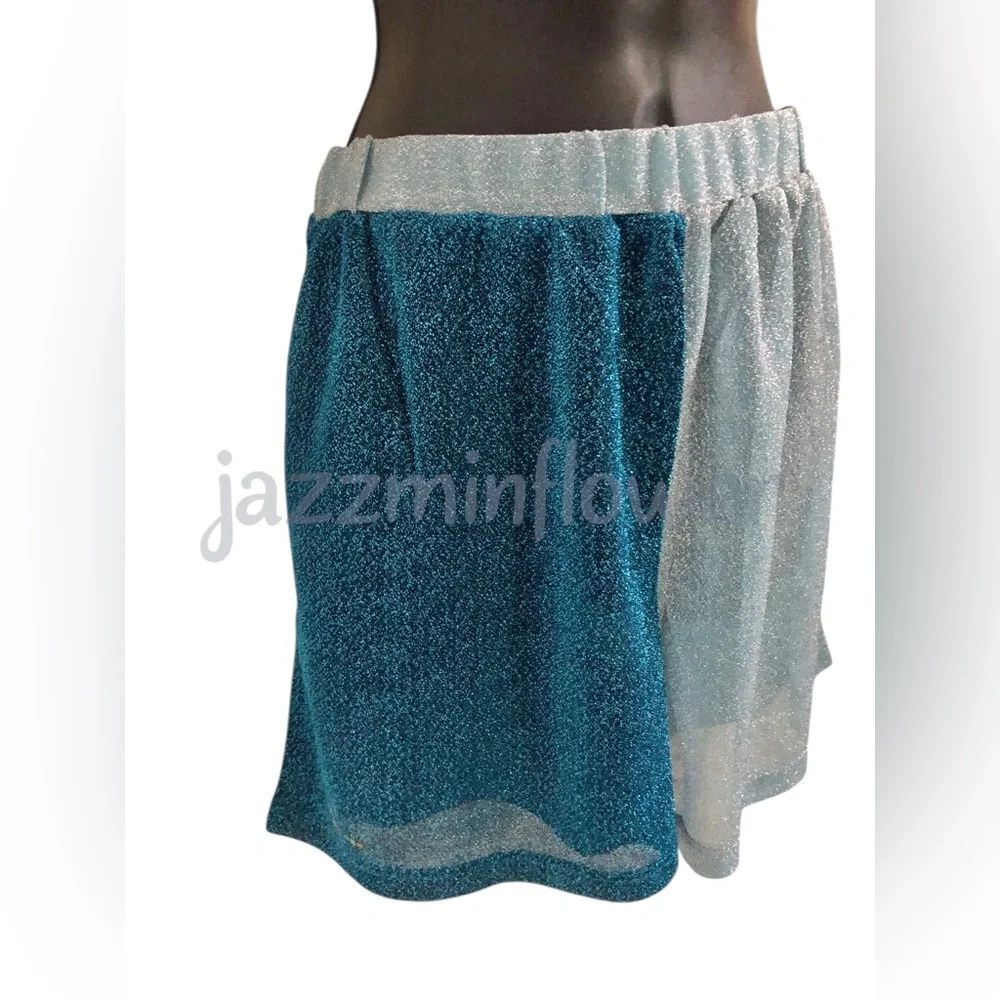 Kurt Geiger blue shimmer colorblock sheer swim cover up shorts size large‎ new